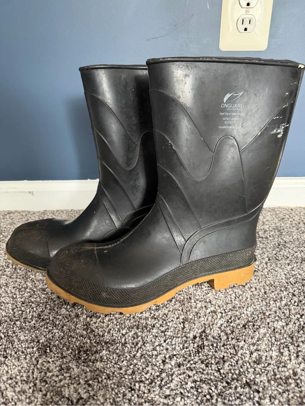 Onguard Black Rubber Work Boots with Brown Sole - Men's